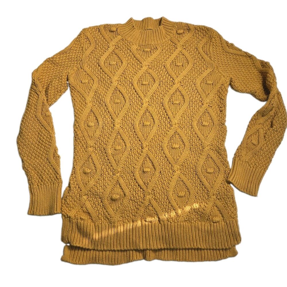 ​Rachel Zoe Chunky Cable Knit Sweater Womens S Mustard Yellow Mock Neck Tunic